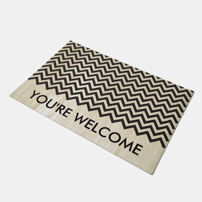 ZIGZAG pattern - black + your background & ideas Doormat (Angled)