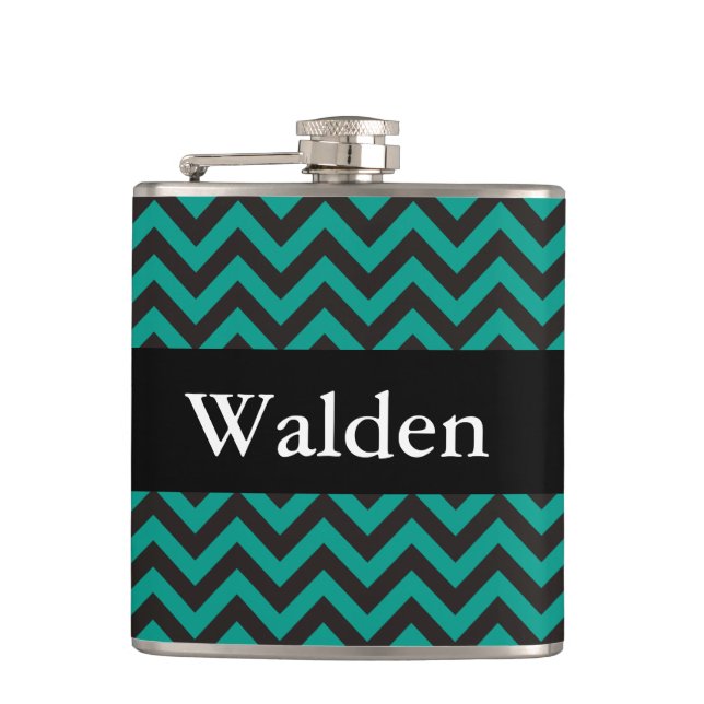 ZIGZAG pattern - black + your background & name Hip Flask (Front)