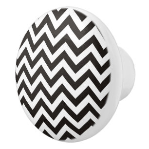 ZIGZAG pattern - black + your background & text Ceramic Knob