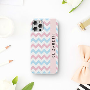 Zigzag Pattern, Chevron, Blue, Pink, Your Name iPhone 12 Pro Case