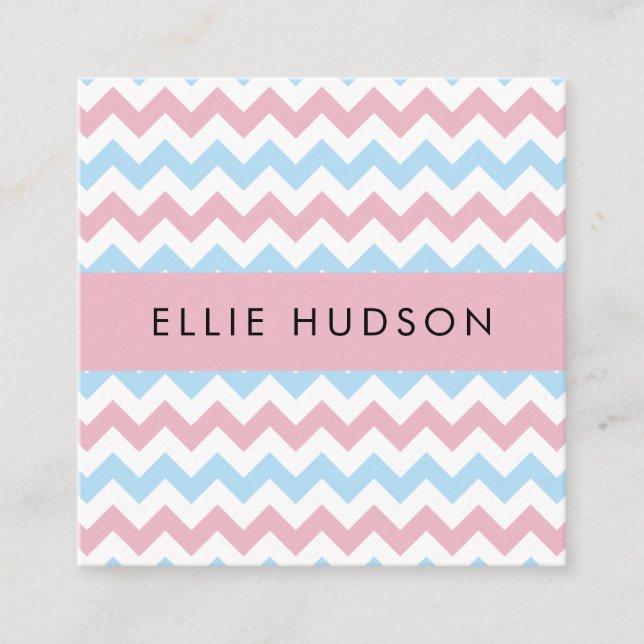 Zigzag Pattern, Chevron Pattern, Blue, Pink Square Business Card (Front)