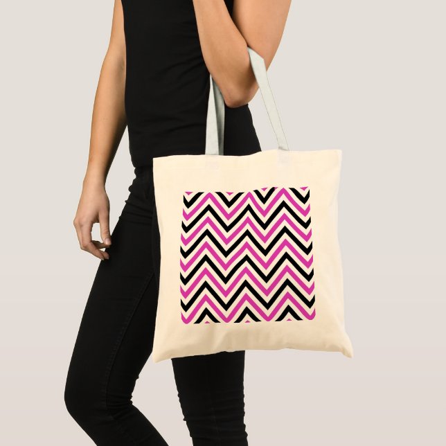 Zigzag Pattern, Chevron Pattern, Pink, Black Tote Bag (Front (Product))