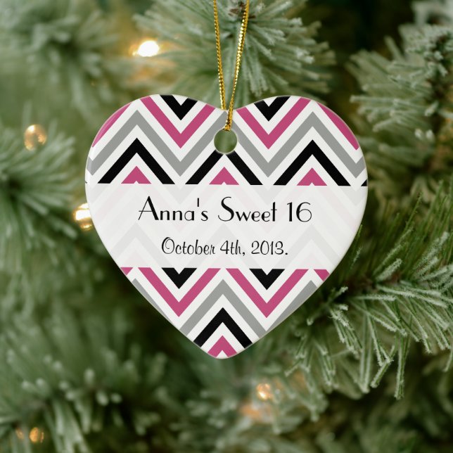 Zigzag Pattern, Chevron Pattern, Pink, Sweet 16 Ceramic Tree Decoration (Tree)