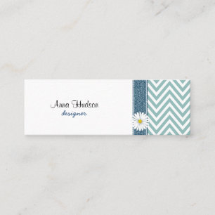 Zigzag Pattern, Chevron Pattern - White Blue Mini Business Card