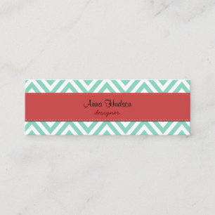 Zigzag Pattern, Chevron Pattern - White Blue Mini Business Card