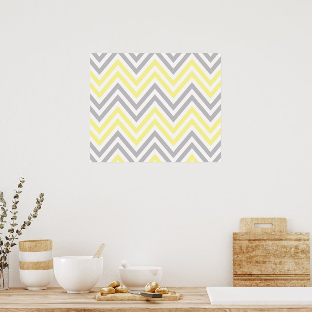 Zigzag Pattern, Chevron Pattern, Yellow, Gray Poster (Kitchen)