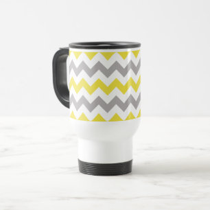 Zigzag Pattern, Chevron Pattern, Yellow, Grey Travel Mug