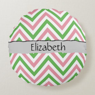 Zigzag Pattern, Chevron Pattern, Your Name Round Cushion