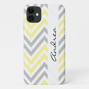 Zigzag Pattern, Chevron, Yellow, Grey, Your Name iPhone 11 Case