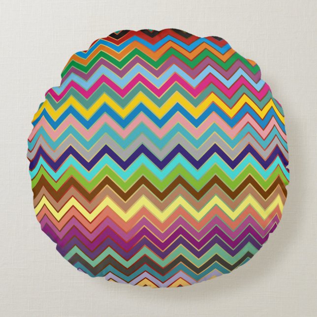 ZIGZAG pattern - coloured + your ideas Round Cushion (Front)