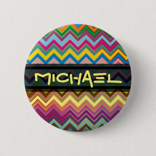 ZIGZAG pattern - coloured + your text 6 Cm Round Badge