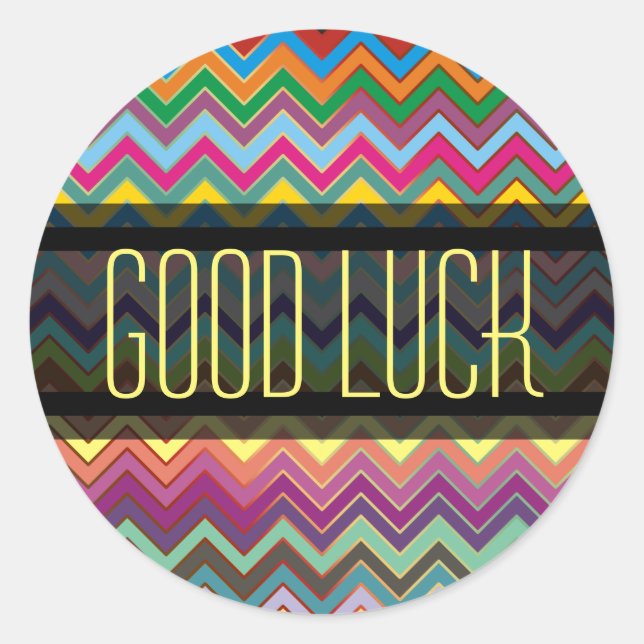 ZIGZAG pattern - coloured + your text Classic Round Sticker (Front)