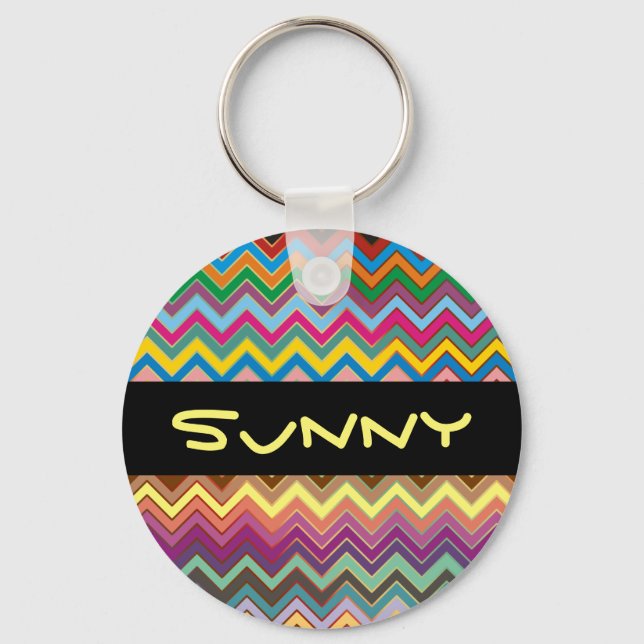 ZIGZAG pattern - coloured + your text Key Ring (Front)