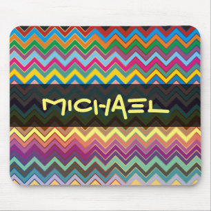 ZIGZAG pattern - coloured + your text Mouse Pad