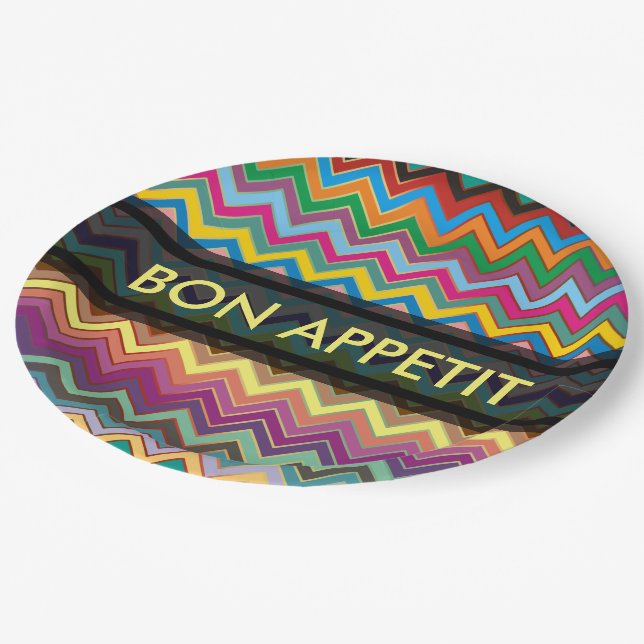 ZIGZAG pattern - coloured + your text Paper Plate (Angled)