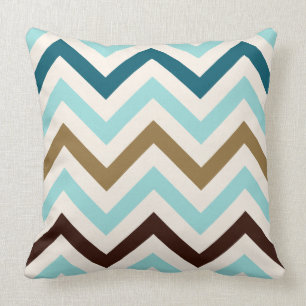 Zigzag Pattern Cream Teals Gold Brown Cushion