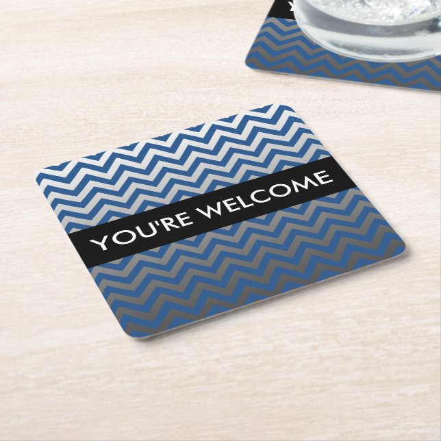 ZIGZAG pattern - grey gradients + your backgr. Square Paper Coaster (Angled)