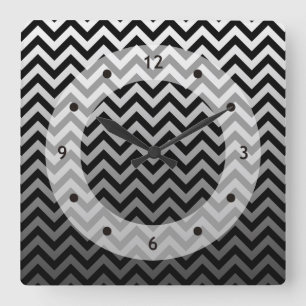 ZIGZAG pattern - grey gradients + your backgr. Square Wall Clock