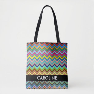 ZIGZAG pattern - multi coloured + your backgr. Tote Bag