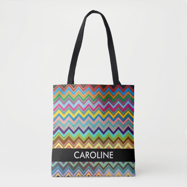 ZIGZAG pattern - multi coloured + your backgr. Tote Bag (Front)