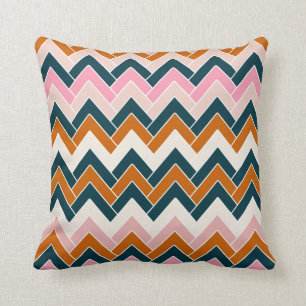 Zigzag Pattern Navy Blue Pink Orange Chevron Cushion