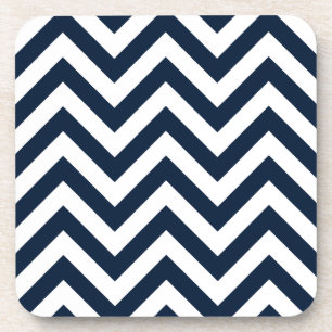 Zigzag Pattern Navy Blue & White Coaster