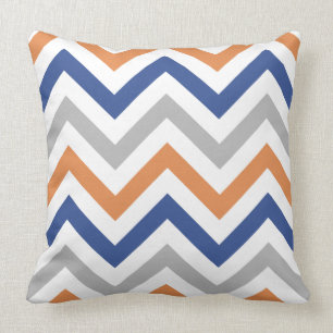 Zigzag Pattern Orange Blue Grey & White Cushion