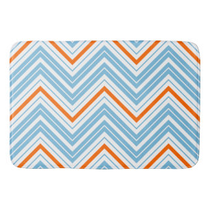 Zigzag Pattern Orange White & Blue Bath Mat