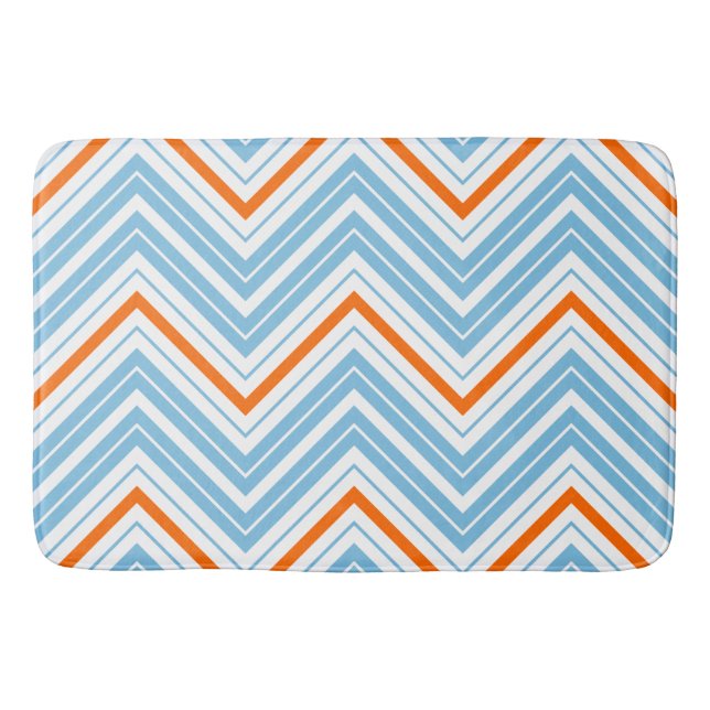 Zigzag Pattern Orange White & Blue Bath Mat (Front)
