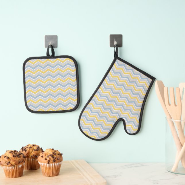 Zigzag pattern  oven mitt & pot holder set (Insitu(Hanging))