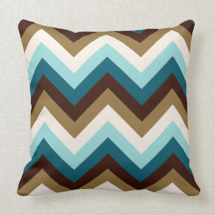 Zigzag Pattern Teals, Brown, Gold & Cream Cushion
