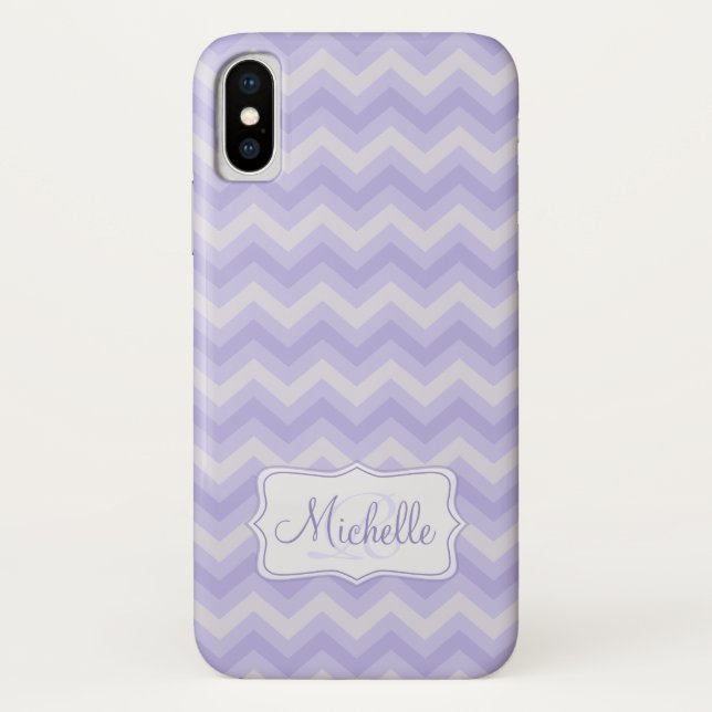 Zigzag patterned purple name initial iphone case (Back)