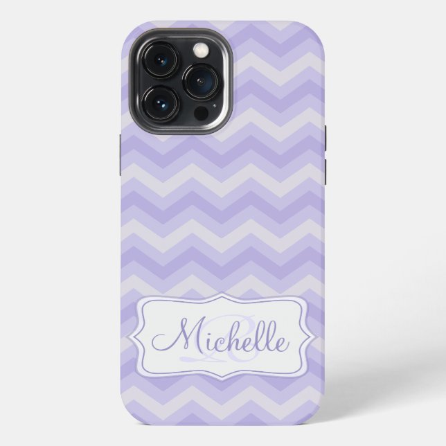 Zigzag patterned purple name initial iphone case (Back)