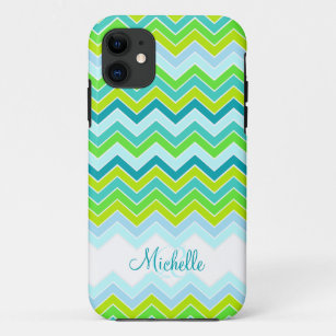 Zigzag patterned teal name initial iphone case