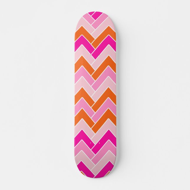Zigzag Pink And Orange Chevron Skateboard (Front)