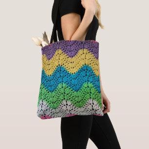 Zigzag Rainbow Crochet Design Tote Bag