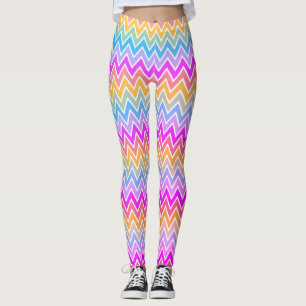 Zigzag Rainbow Pattern Pink, Blue Yellow Orange Leggings