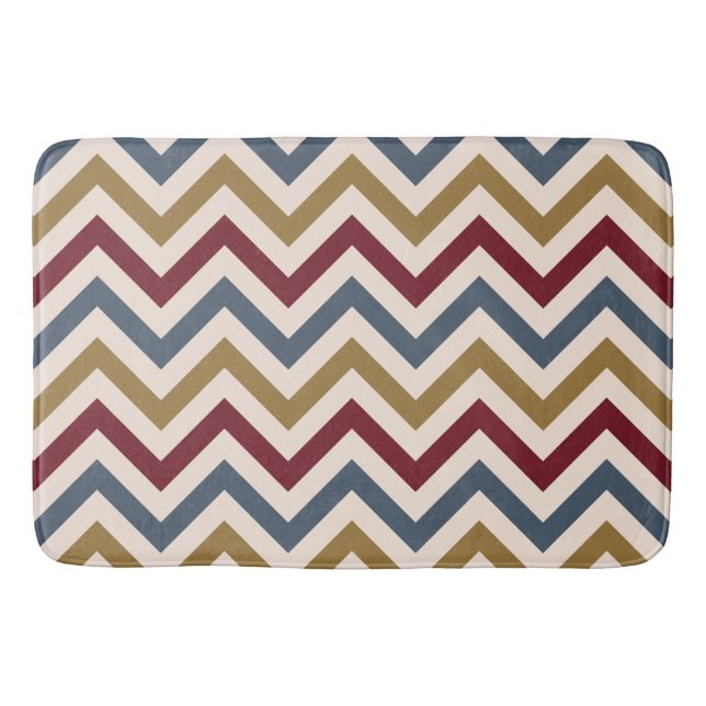 Zigzag Repeat Ptn Gold Red & Blue on Cream Bath Mat (Front)