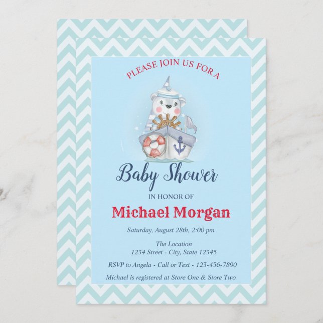 Zigzag,Sailor,Ahoy It's a BOY Baby Shower Invitation (Front/Back)