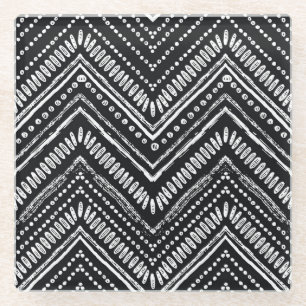 Zigzag Stripes: Hand Drawn Ethnic Glass Coaster