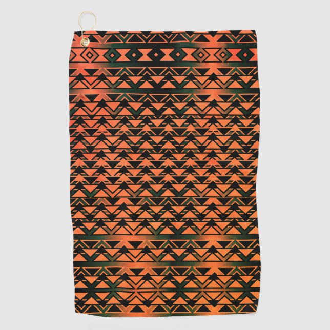 ZigZag triangles on gradient sepia, orange salmon  Golf Towel (Front)