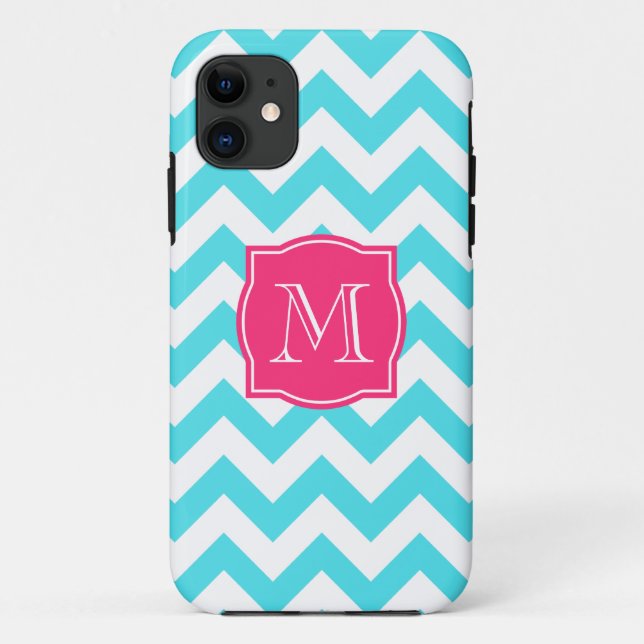 Zigzag Turquoise and Pink Custom Monogram Case-Mate iPhone Case (Back)