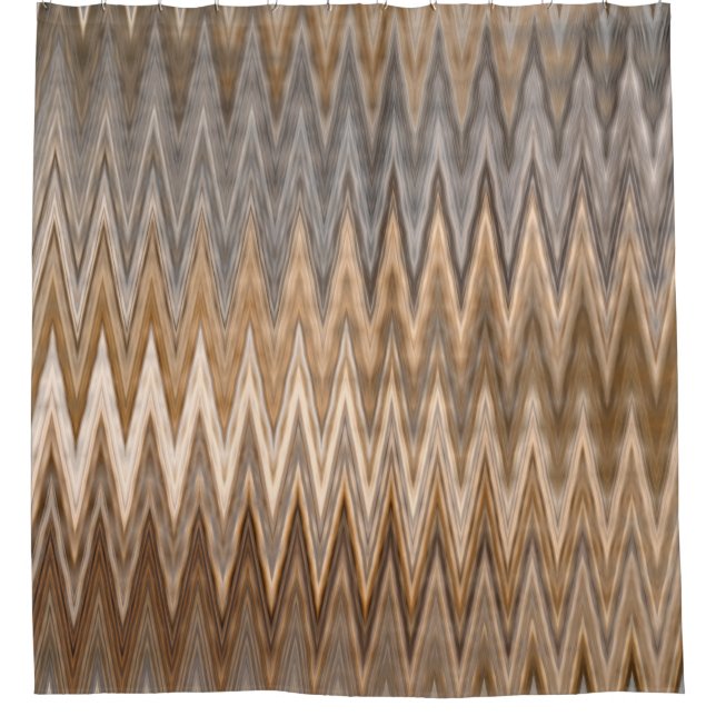 Zigzag Wavy Brown Beige Grey Grey Pattern Shower Curtain (Front)