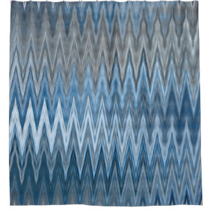 Zigzag Wavy Navy Blue Silver Grey Grey Pattern  Shower Curtain