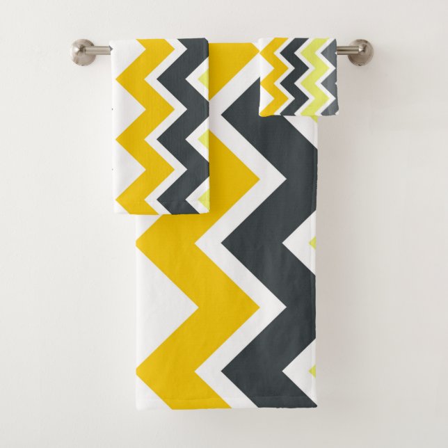 ZIGZAG - YELLOW AND GREY BATH TOWEL SET (Insitu)