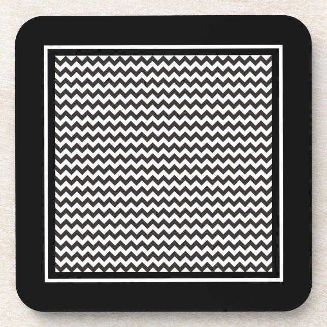 Zigzags Cork Coaster, Black and White Chevrons Coaster (Front)