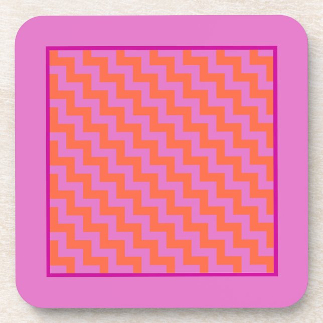 Zigzags Cork Coaster, Magenta and Orange Chevrons Coaster (Front)