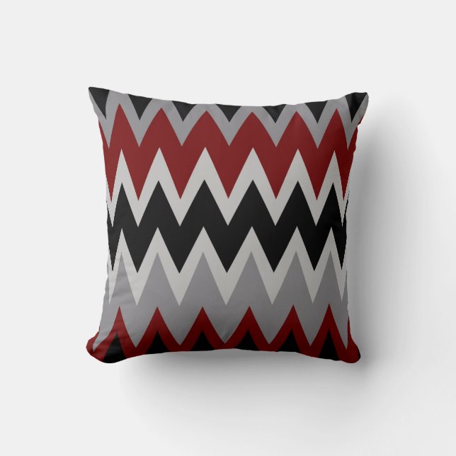 Zigzags in Red Grey & Black Cushion (Front)