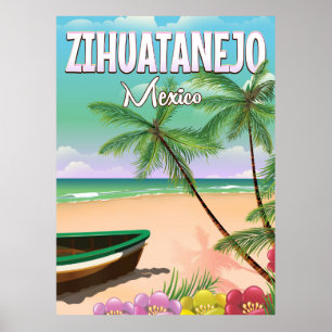 Zihuatanejo Mexican beach vacation poster
