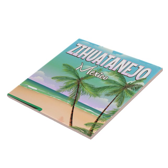 Zihuatanejo Mexican beach vacation poster Ceramic Tile (Side)